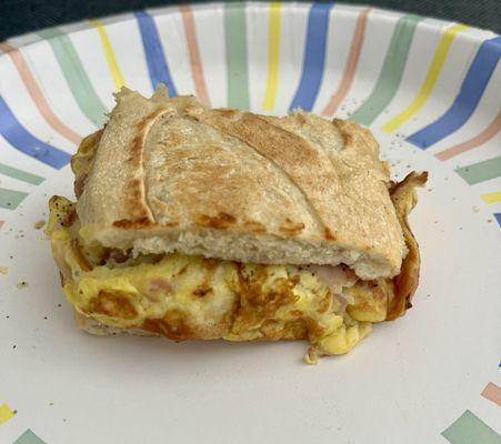 Ham egg & cheese on baguette