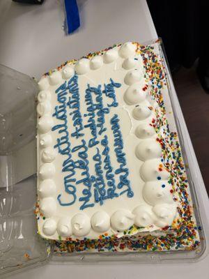 Ms. Owens brought us a cake as a gift for us passing her class!