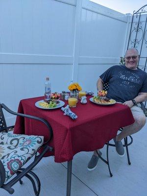 Breakfast on the private patio.