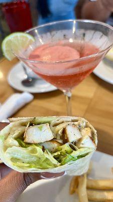 Grilled chicken caesar wrap + blue raspberry cosmo