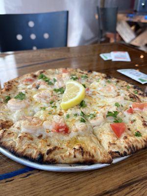 Shrimp scampi pizza