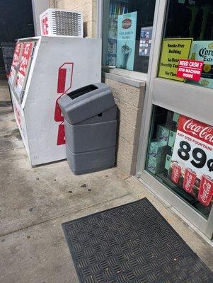 The front door, the trashcan.