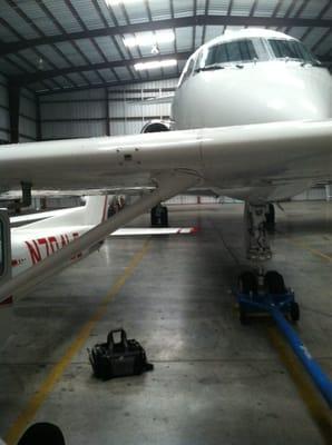 Hangar adjacent to Vision Aviation FBO. Cessna 150 (left) I train in...Gulf Stream G-4 I admire.