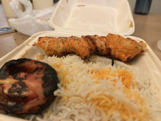 Ice cold Chicken Barg kabob. And was dry