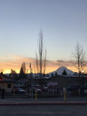 Beautiful morning watching the sun rise over the mountains. Phenomenal view of Mt. Rainier from the station. Great way to start the day!