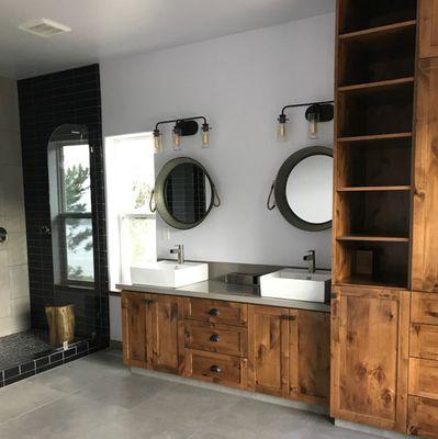 Master Bathroom with wine country inspired cabinetry