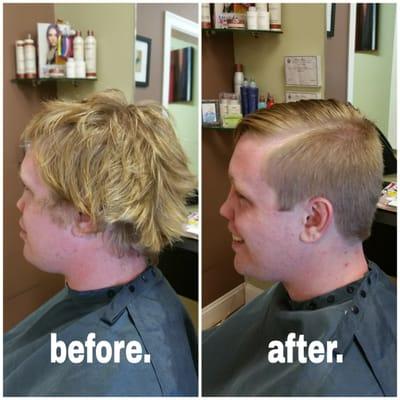 Is your husband, son or brother (mine pictured here) looking like a homeless hockey player? Send them in, I'll fix them up real nice.