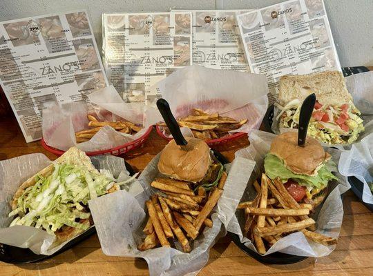 Burgers, steak hoagies, French fries