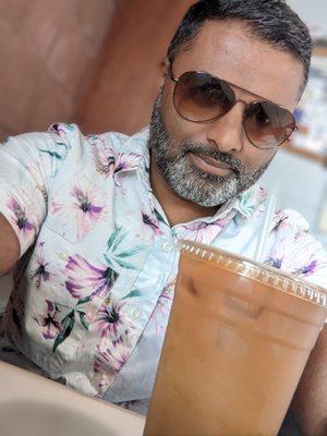 House cold brew with oat milk and vanilla.