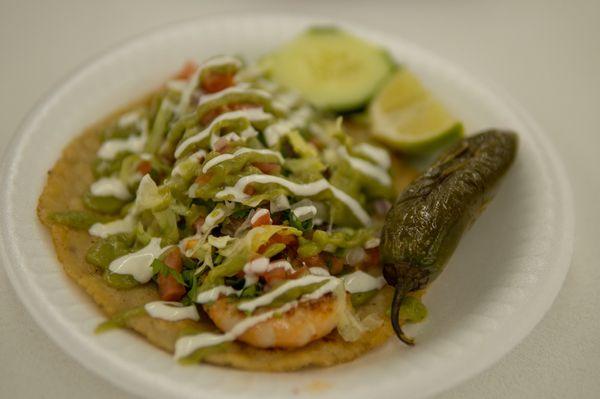 Handmade tortilla shrimp taco AKA king taco
