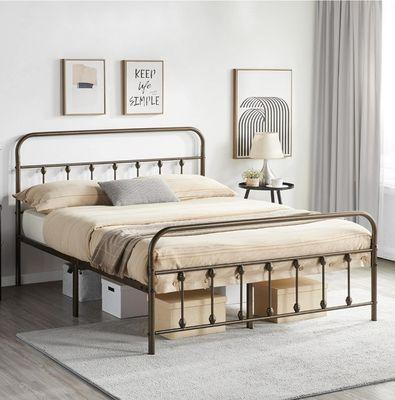 Brown metal queen bed frame