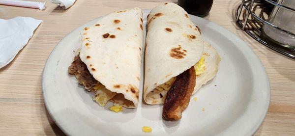 Bean & Egg Taco and  Sausage Patty & Egg