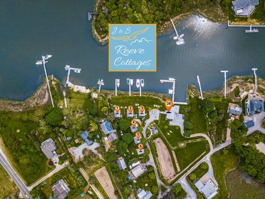 Birds Eye View of All Our Cottages on the Waterfront.