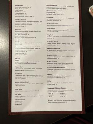 Menu as of Sept 2024
