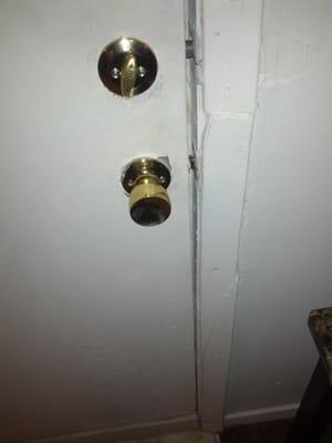 Most doors in these apartments have been kicked in. This is a picture of mine