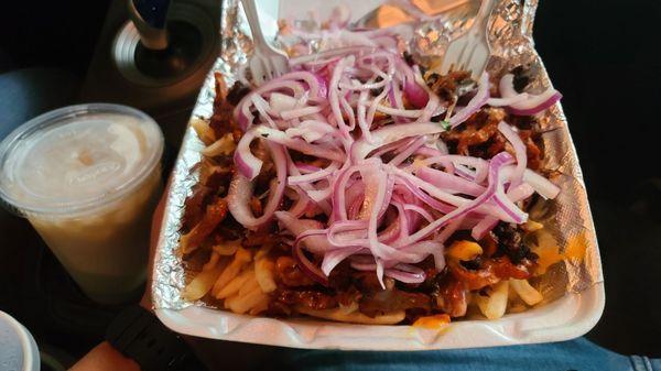 Pastor Fries. Added picked onions and lemon from condiment table