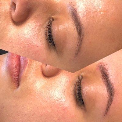 Client getting her eyebrows done. Combo of microblading and machine to achieve this look