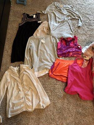 Another successful trip! 25% off my order, had a gift card, & only paid $26! Calvin Klein, Lucy, Asics, Nike Pro, Target, Loft...