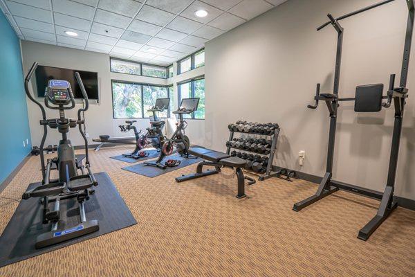 Fitness room with private restroom