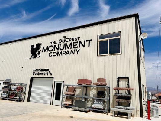 The DuCrest Monument Company showroom facility, granite headstones, sandblasting, St. George, Hurricane, Utah