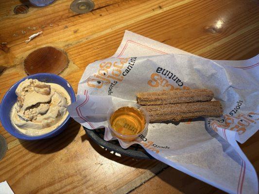 Churros with dulce de leche ice cream