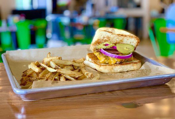 Bacon cheeseburger on sweet jalapeño bun