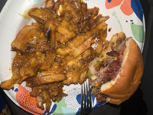 Pastrami cheese burger and chili cheese fries!