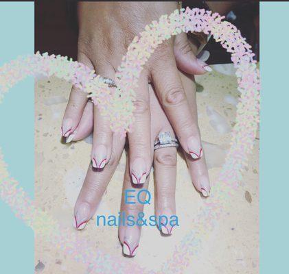 Triple heart design # white special french#thanksgiving #UV gel new set #EQ nails&spa #56-50 Merrick rd. Massapegua.NY11758#