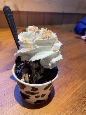 Cow pie hot fudge sundae