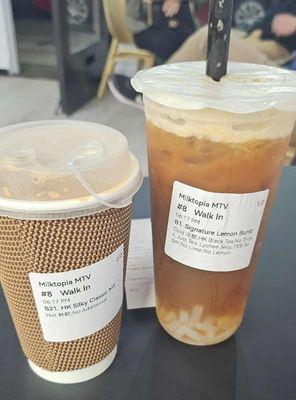 HK milk tea and signature lemon burst