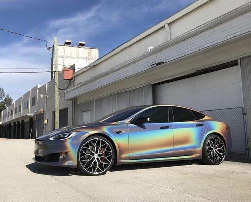 Tesla Model S wrapped in a 3M Psychedelic ready to hit the street!