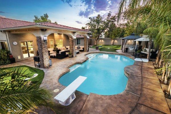 Nine-Hole Putting Course, six on one side of the pool and three on other.