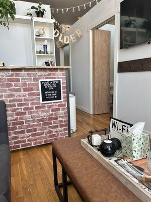 Inside (no receptionist, but was seen quickly)