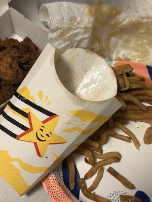 Watery brown stuff on the fries. Yuck