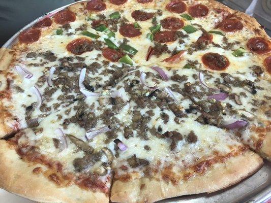 16 pizza with 3 toppings, $16