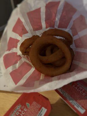 What was supposed to be an order of onion rings but less than half of an order in reality.
