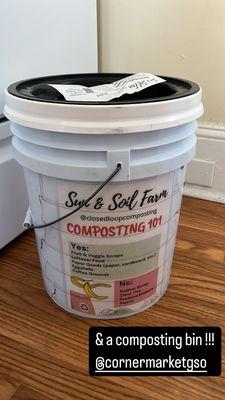 Compost bin from sun & soil farm at the farmers market $20 original cost then $3 to refill the dirt and change out bin !