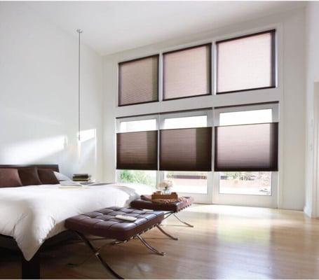 Kirsch Honeycomb Shades with top down/ bottom up option. Ideal to keep privacy and let light in.