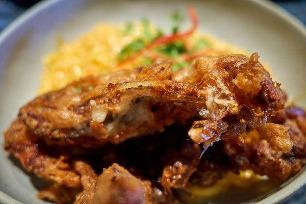 Soft shell crab pasta (close-up)