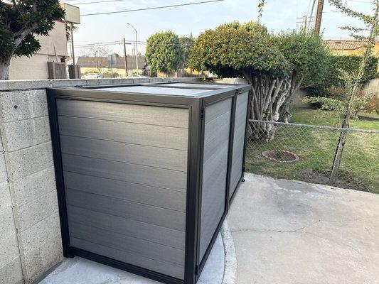 custom pool equipment enclosure
With metal frame and composite wood in Anaheim by Oc Local Garage Doors And Gates