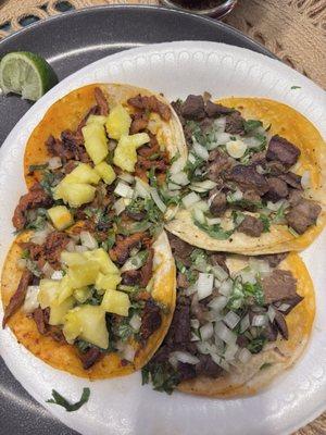 Al pastor and carne asada tacos