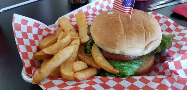 Blazin Fireman's burger with steak fries. Simply delicious!