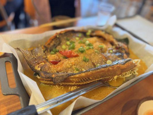 Golden broth grilled fish