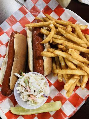 Two hot dog meal....