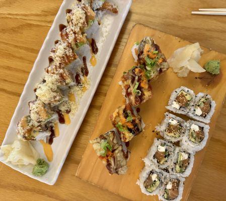 Ex husband roll, vegas roll, Philly roll.