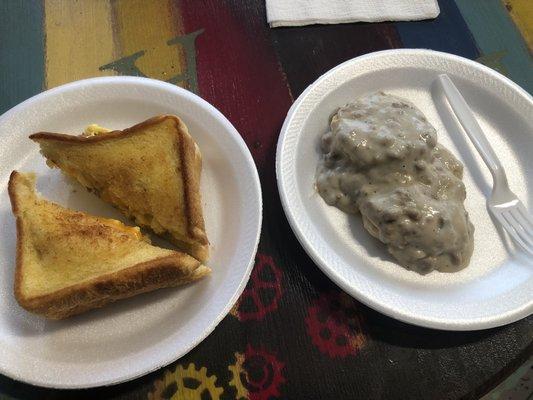 Scrambled Sammy's on Texas Toast with Small Biscuit and Gravy