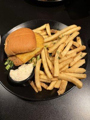 Fried chicken sandwich with garlic aioli