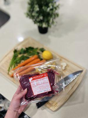 Ingredients for seared sirloin steak and herb sauce