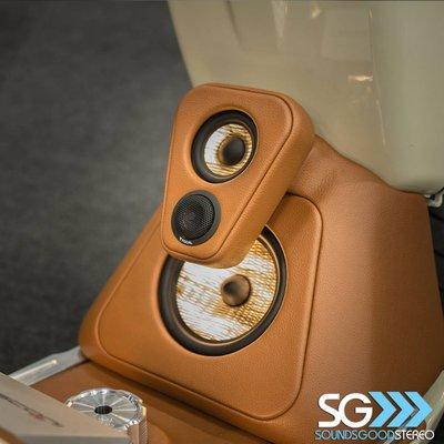 Close up shot of the speaker enclosure we built on the Honda Ruckus