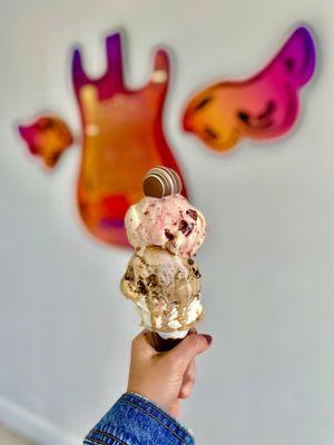 Beantown buzz & space cake flavors in a chocolate cookie cone with their marshmallow